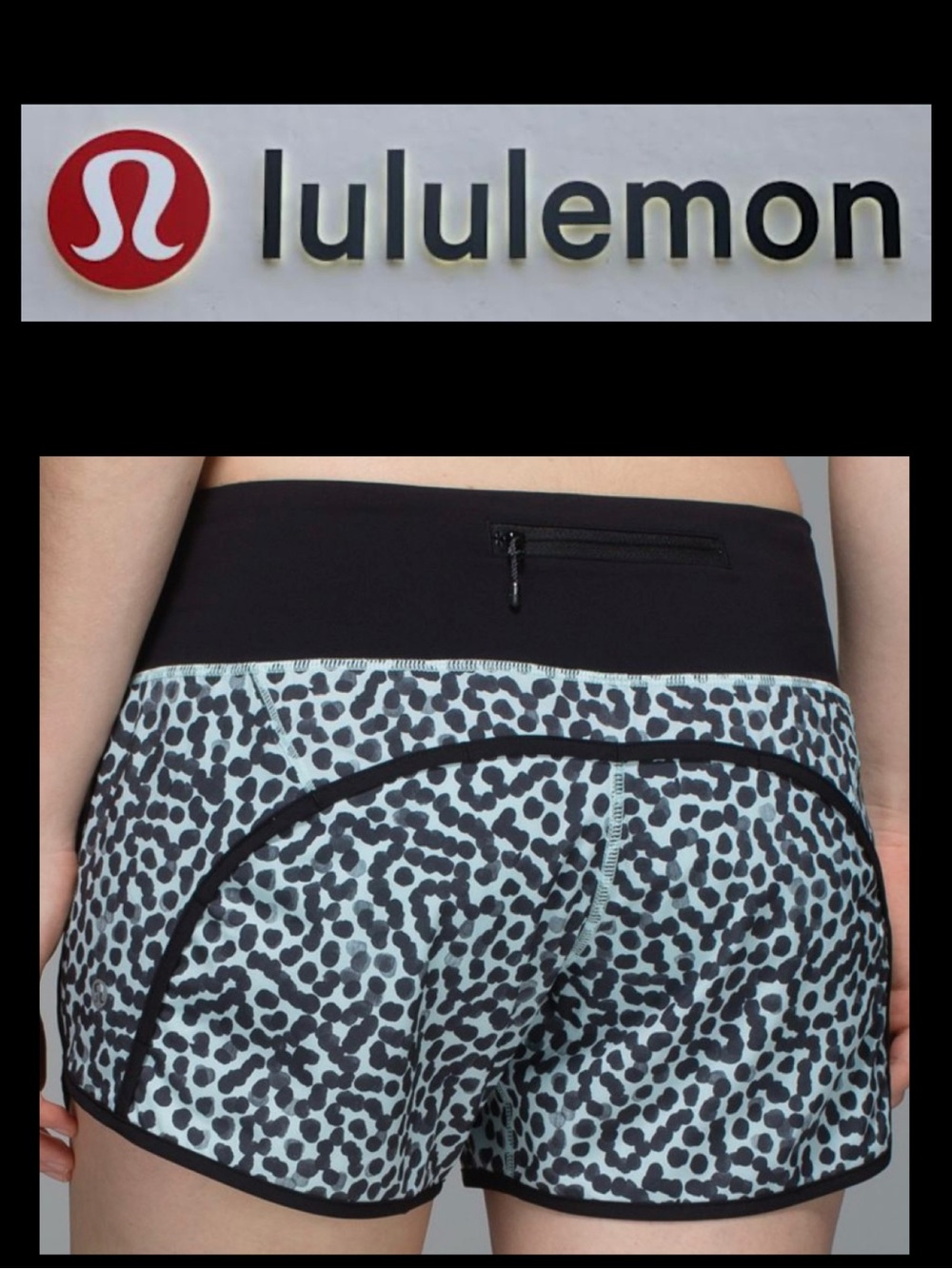 LULULEMON RUN TIMES SHORT *4 way Stretch (Ace Spot Tranquil Blue Black/ Black)